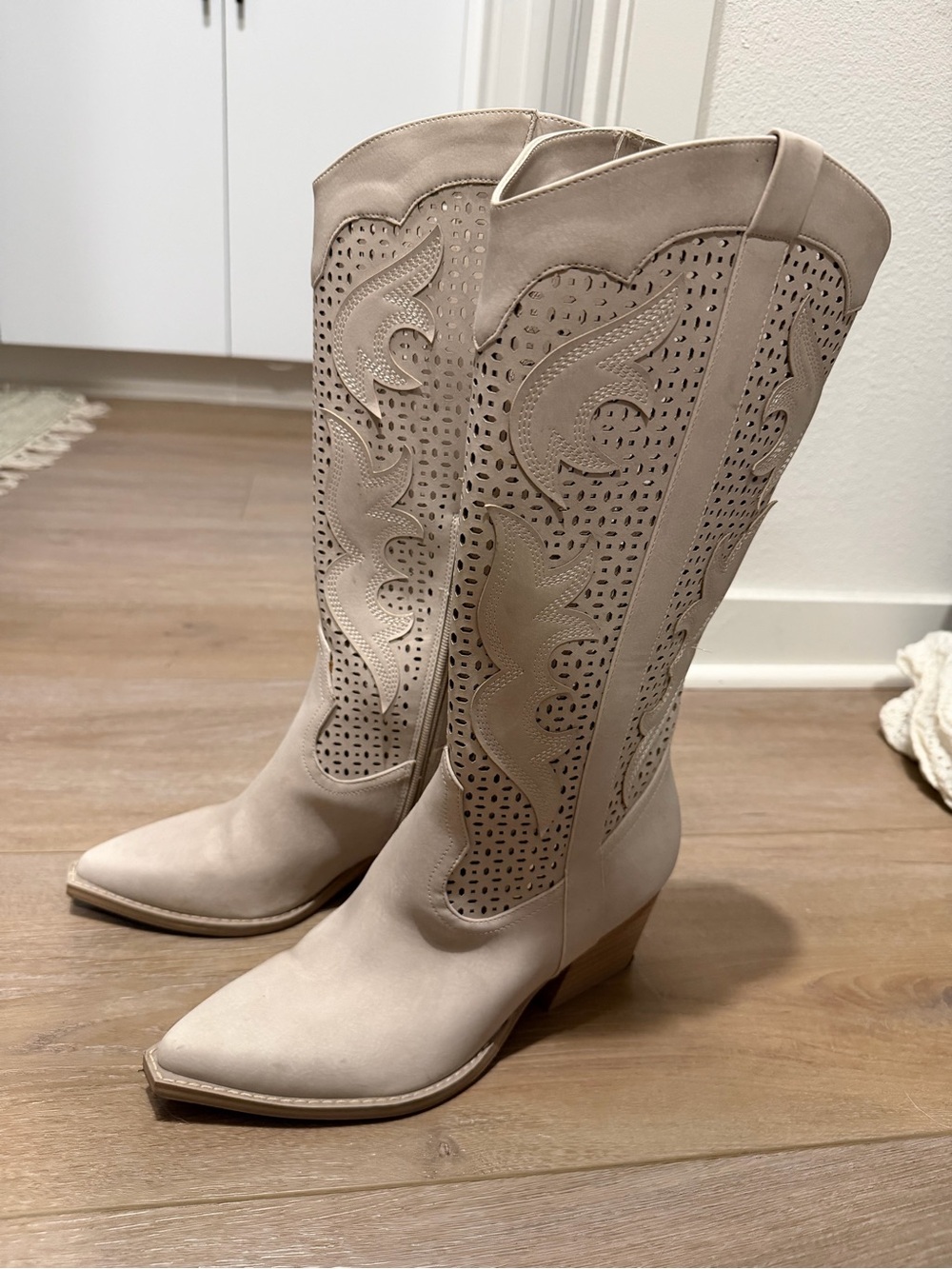 DV by Dolce Vita Beige “Alamo” Cut Western Mid-Calf Heeled Boots
